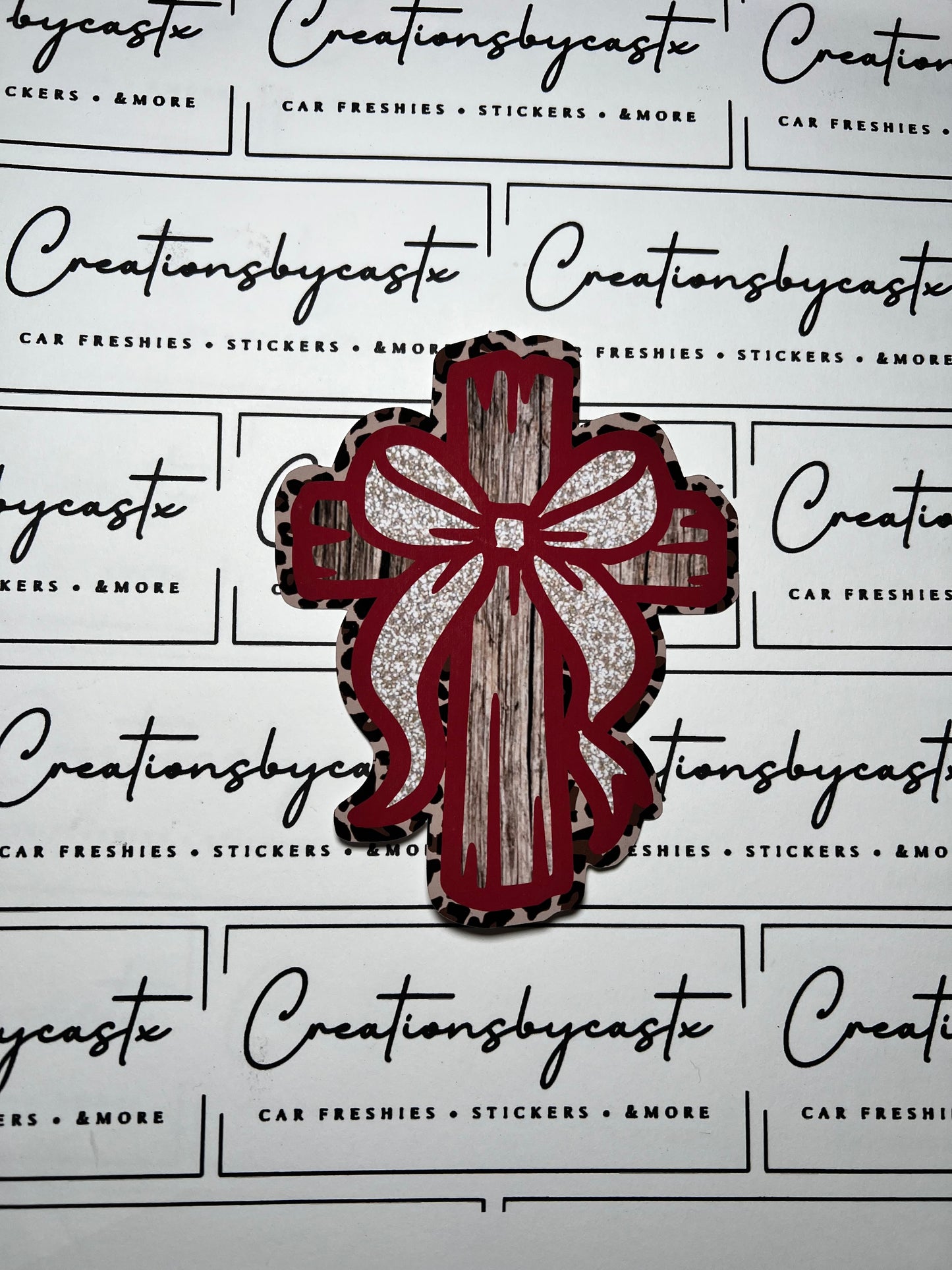 LPF Dark Red Leopard Cross w/Bow Cardstock