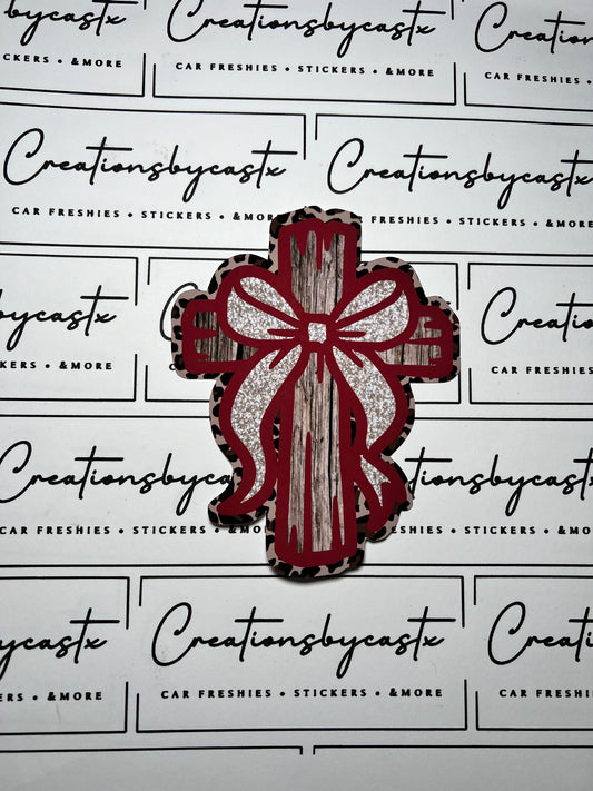 LPF Dark Red Leopard Cross w/Bow Cardstock