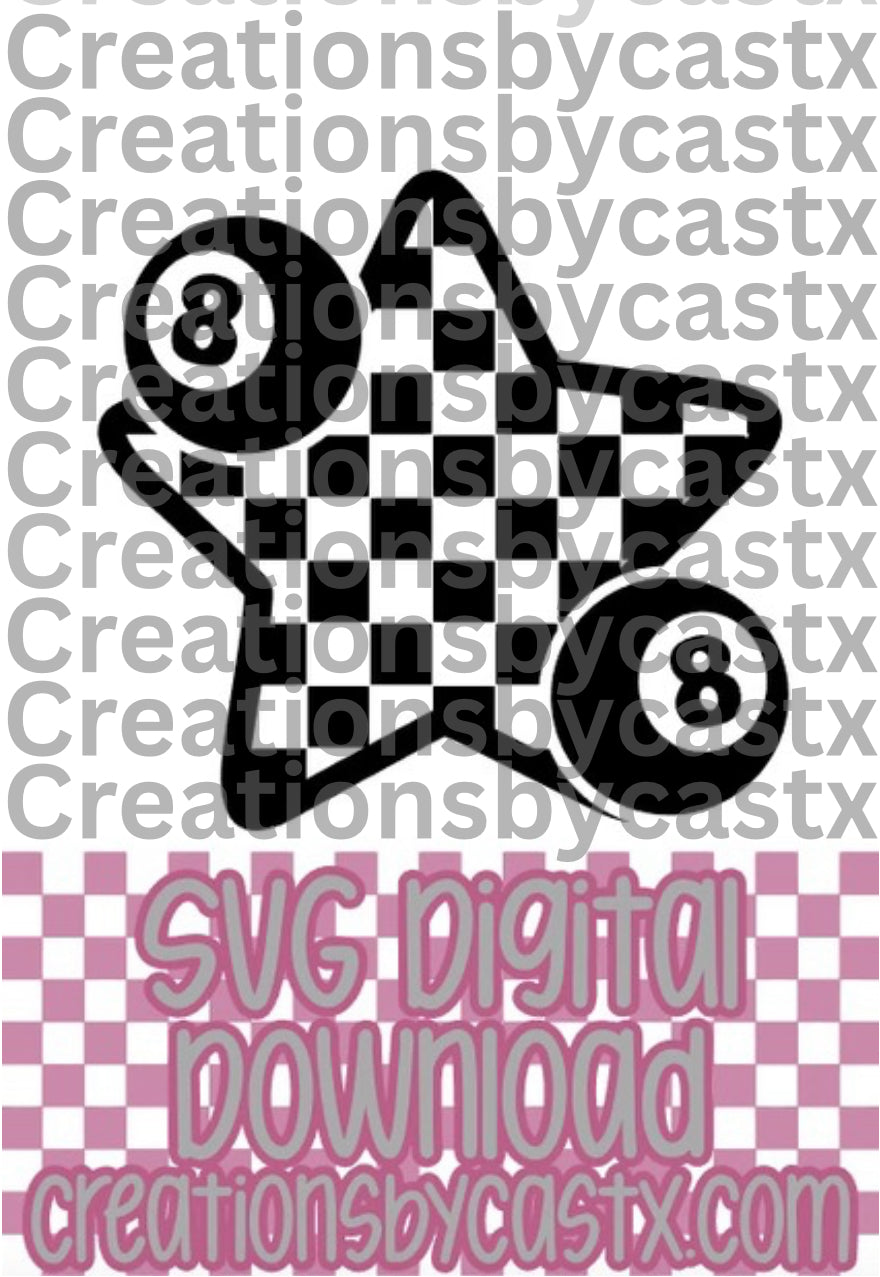 Checkered Star w 8 Balls SVG