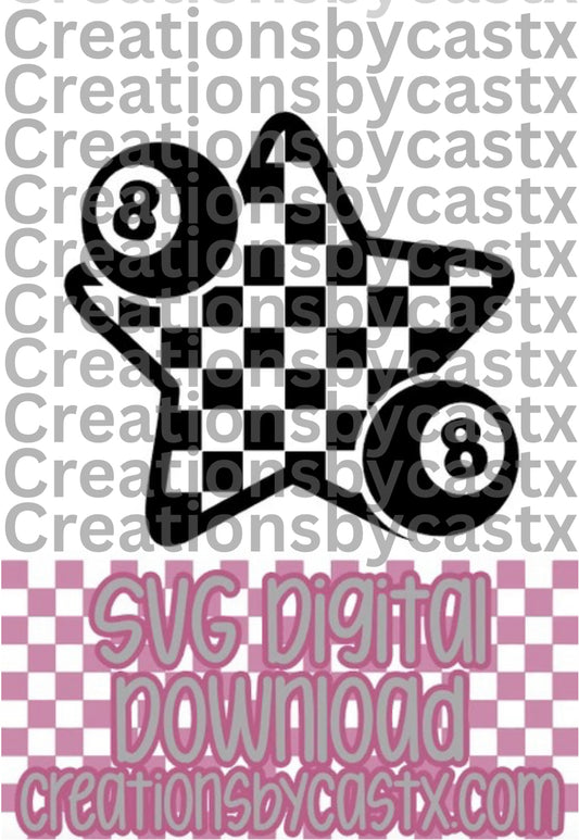 Checkered Star w 8 Balls SVG
