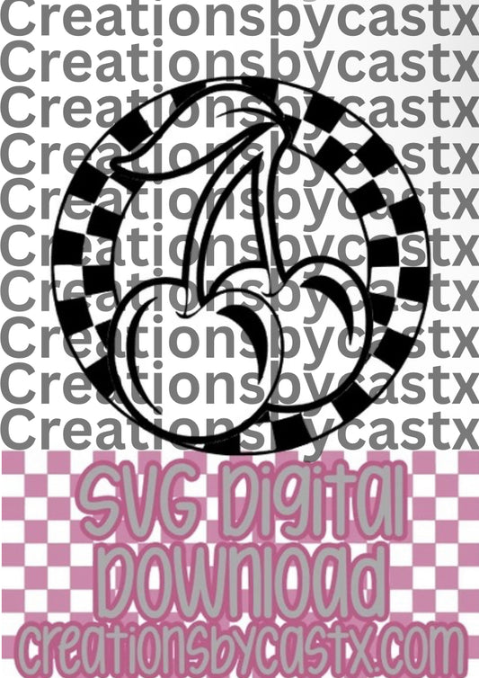 Cherries Checkered Circle SVG