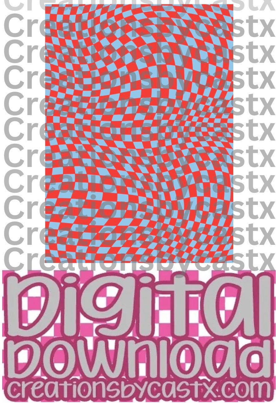 Red Baby Blue Wavy Checkered Digital Download