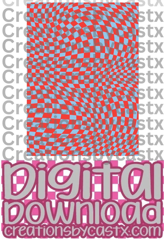 Red Baby Blue Wavy Checkered Digital Download