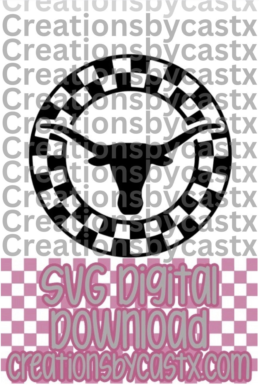 Longhorn Checkered Circle SVG