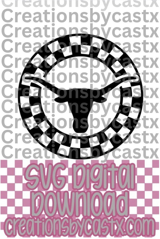 Longhorn Checkered Circle SVG