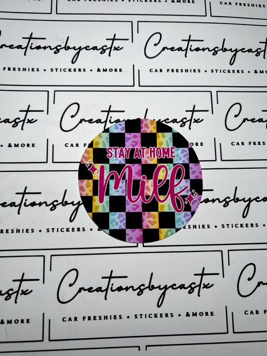 Stay At Home Milf Checkered Round Cardstock Individual