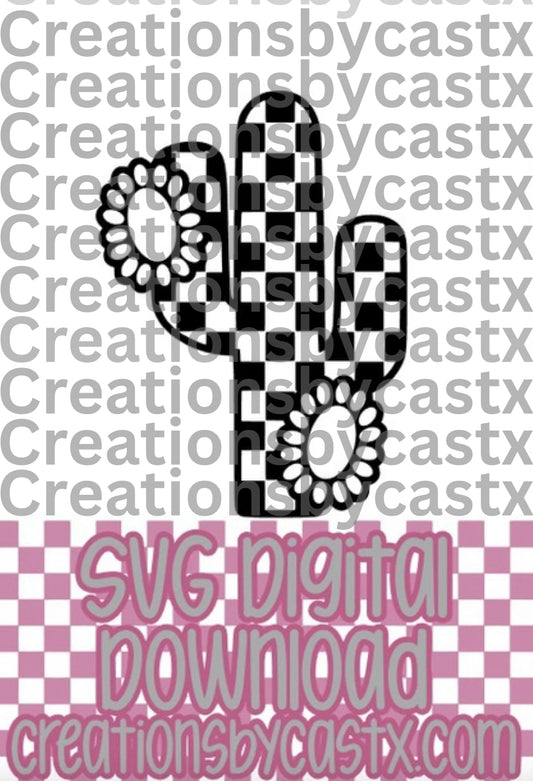 Checkered Cactus w Conchos SVG