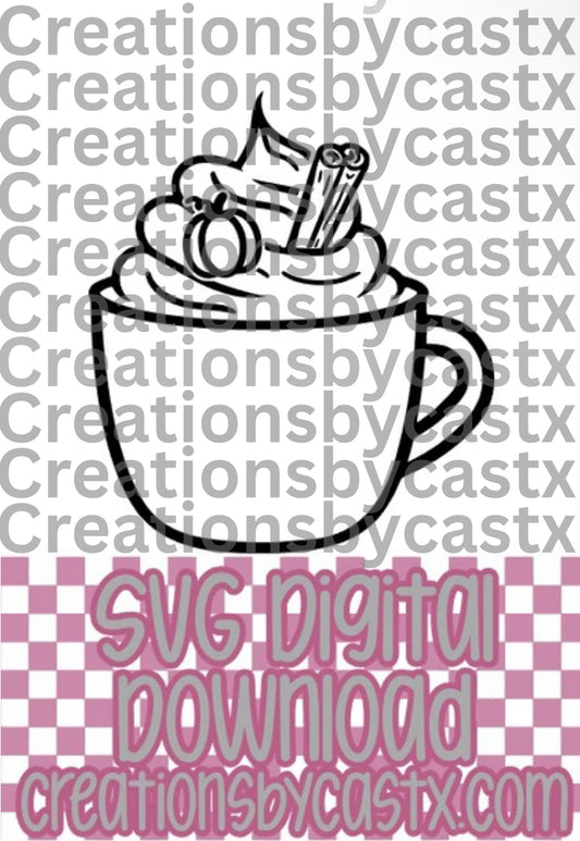 Cocoa Mug w Cinnamon and Pumpkin SVG