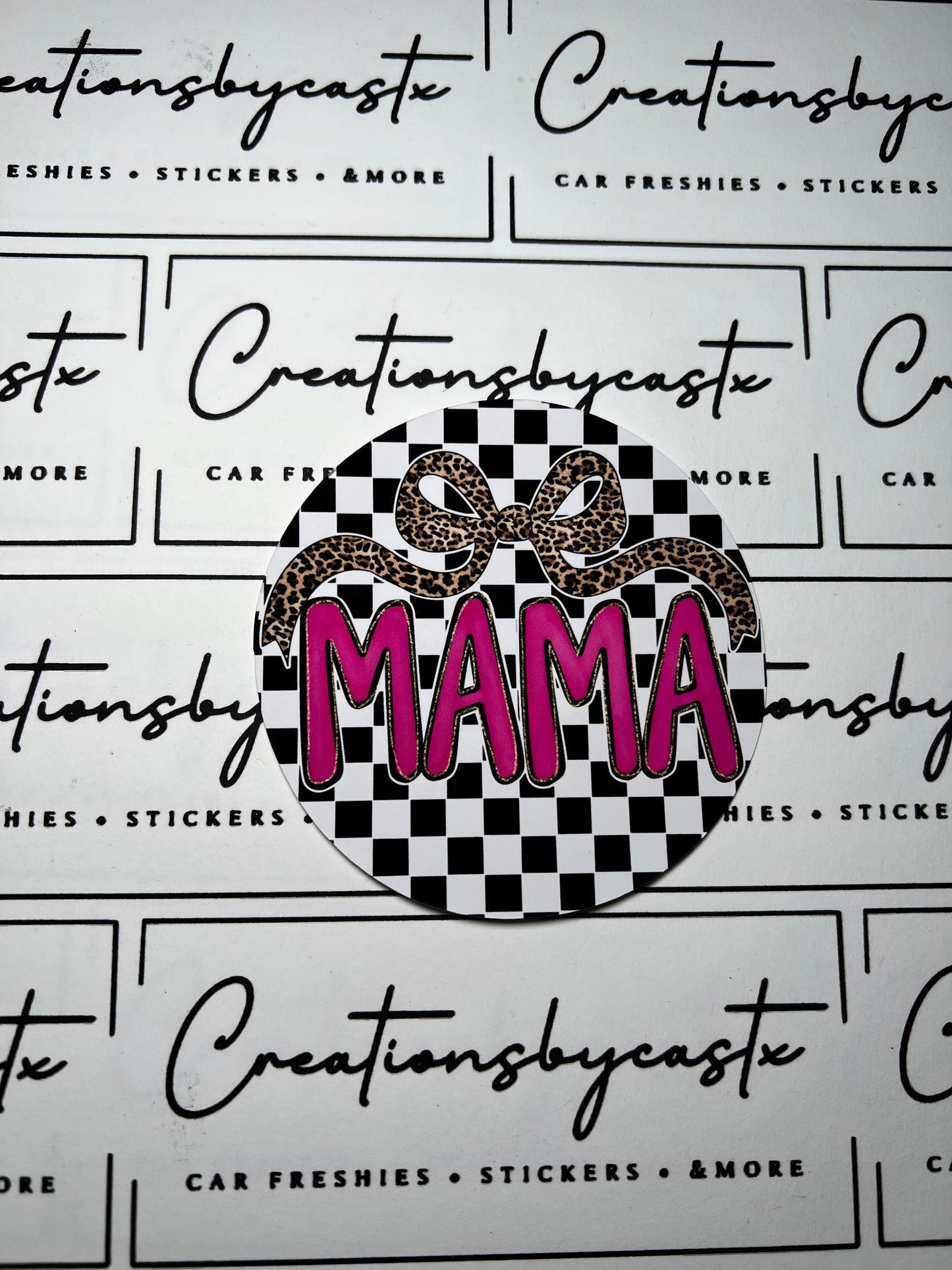Checkered Mama Leopard Bow Round Cardstock Individual