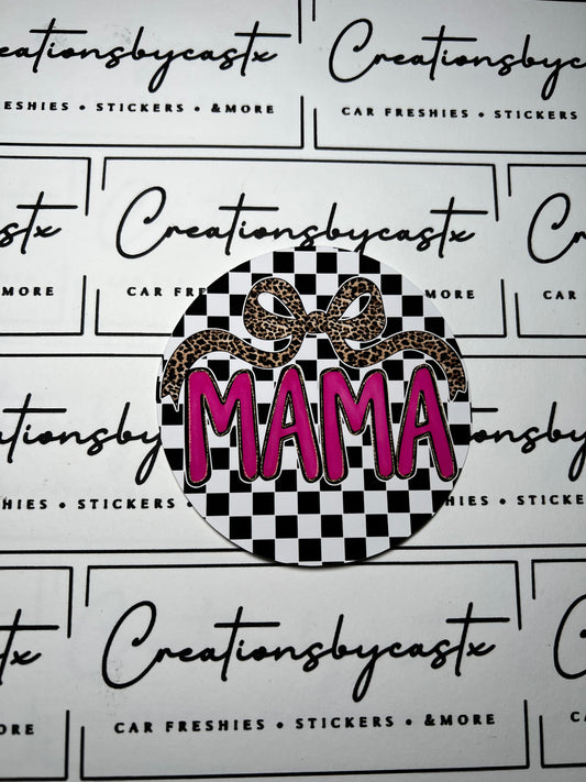 Checkered Mama Leopard Bow Round Cardstock Individual