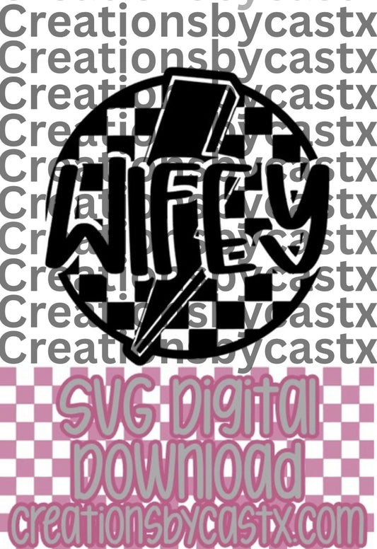 Wifey Checkered Circle Bolt SVG