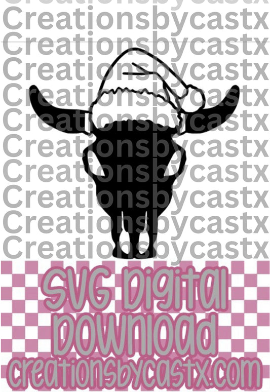 Bull w Santa Hat SVG