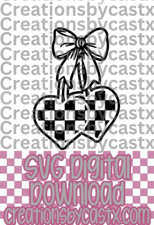 Checkered Heart Cherries w Bow SVG