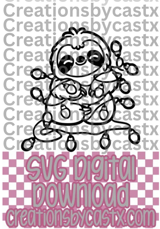 Sloth w/Christmas Lights SVG