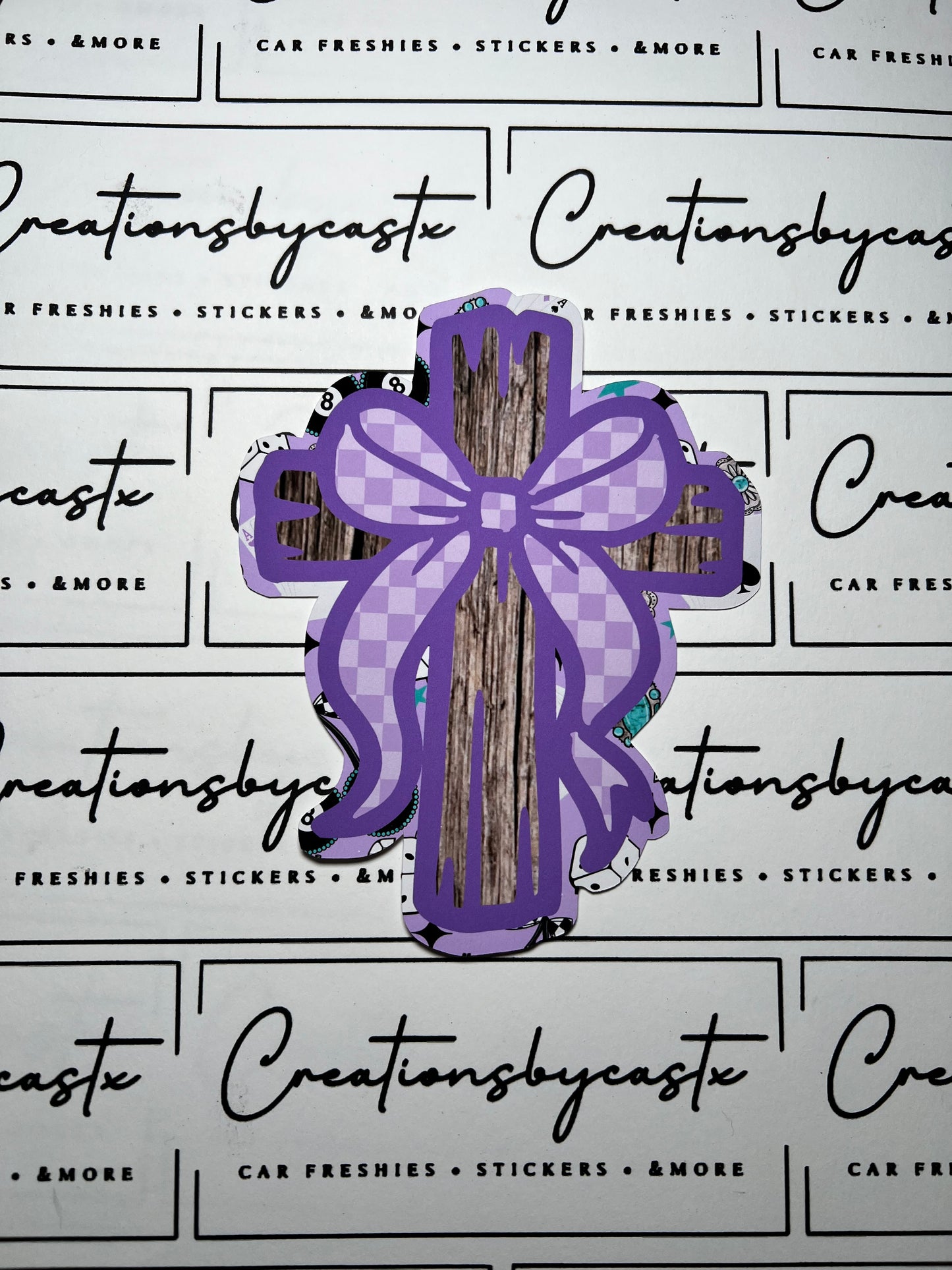 LPF Purple Checkered Cross w/Bow Cardstock