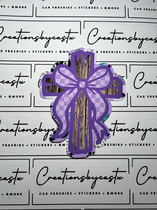 LPF Purple Checkered Cross w/Bow Cardstock