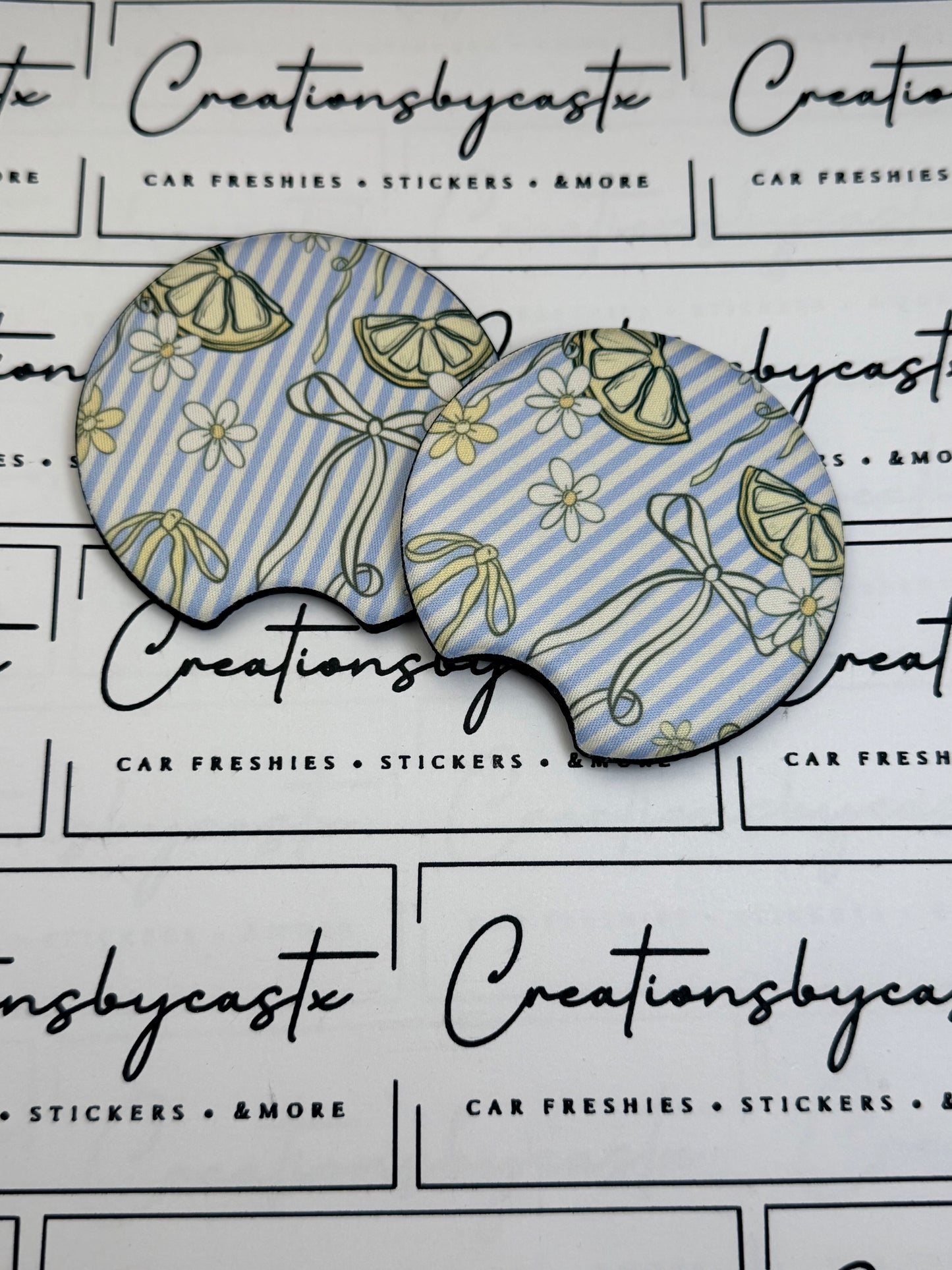 Blue Stipe Lemons Car Coasters