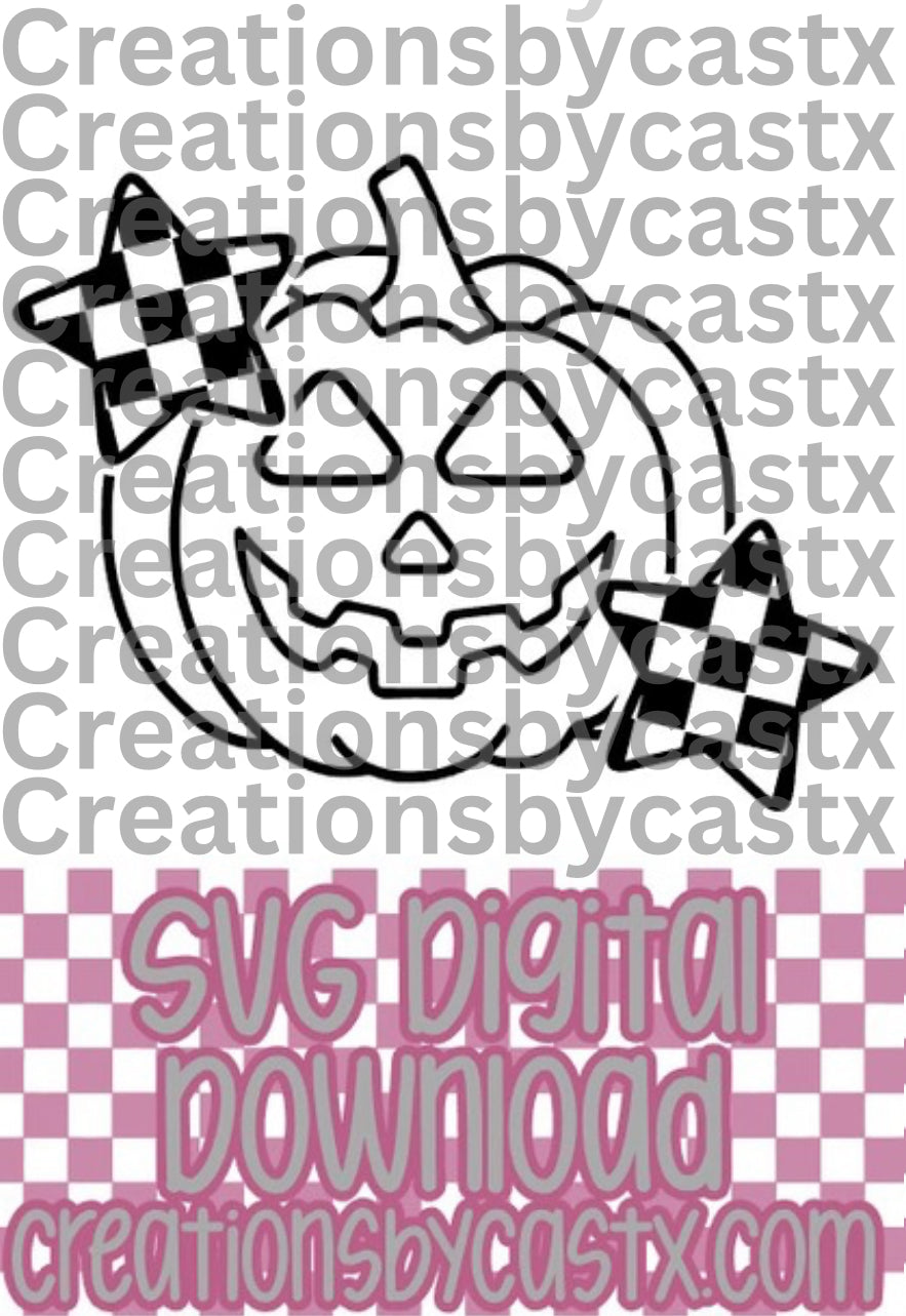 Jack O Lantern w Checkered Stars SVG
