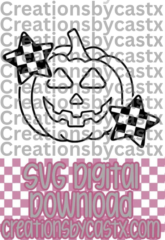 Jack O Lantern w Checkered Stars SVG