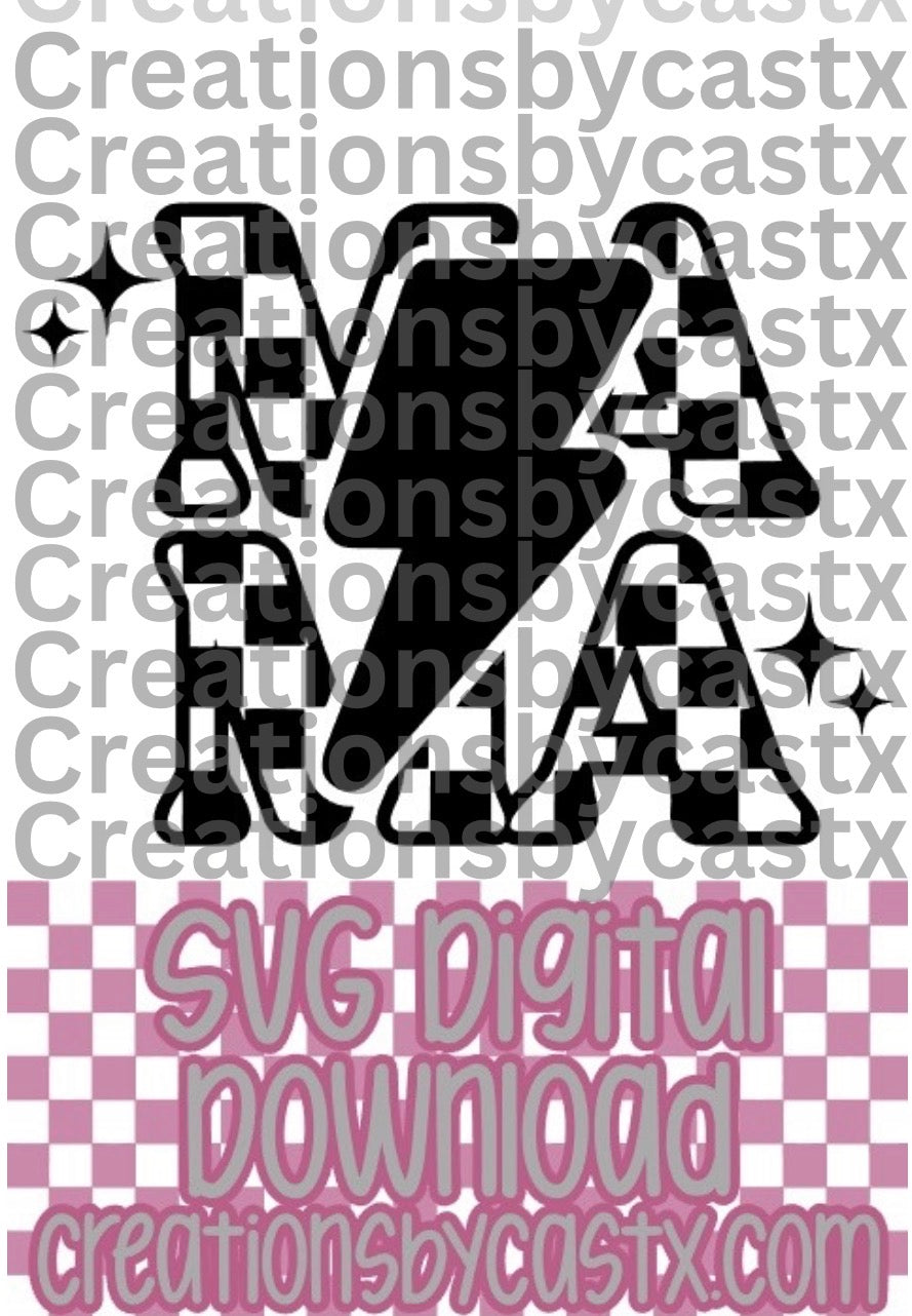 Mama Checkered Lightning Bolt SVG