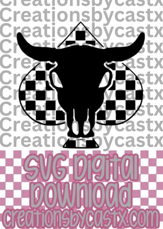 Checkered Spade w Bull Skull SVG