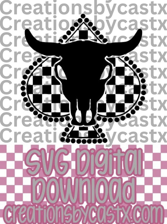 Checkered Spade Bull Skull Jewelry SVG
