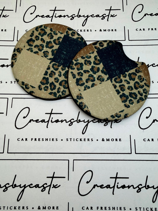 Leopard Checkered Car Coasters