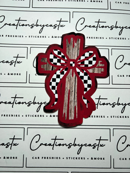 LPF Red Smoke Checkered Cross w/Bow Cardstock