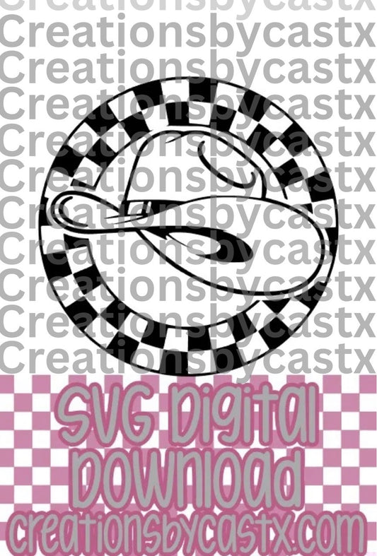 Cowboy Hat Checkered Circle SVG