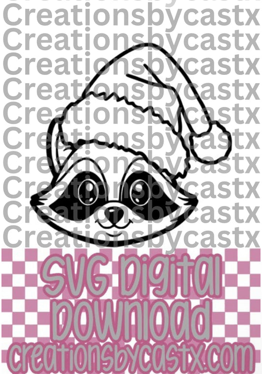Raccoon Face Santa Hat SVG