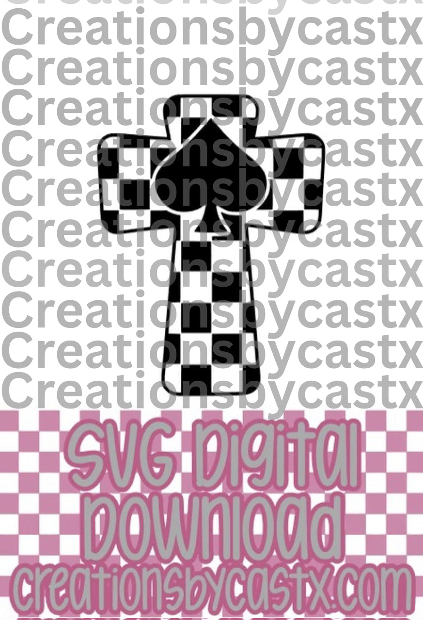 Checkered Cross w Spade SVG