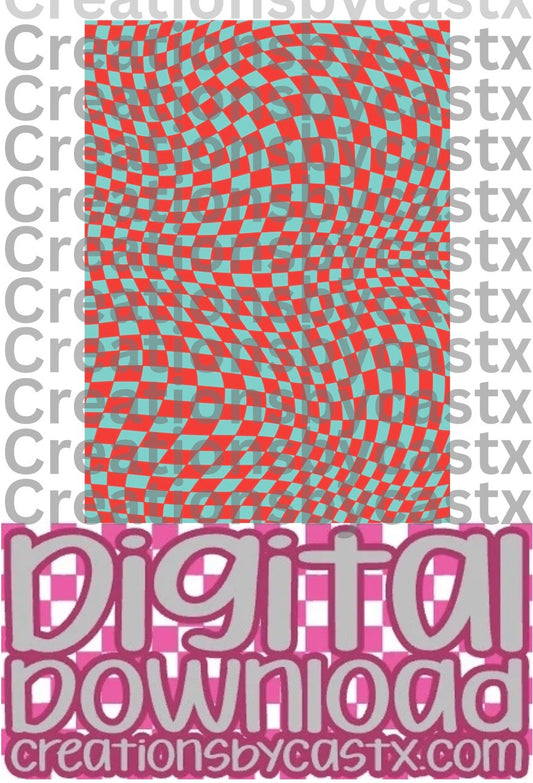Teal Red Wavy Checkered Digital Download