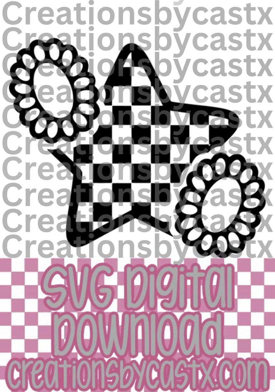 Checkered Star with Conchos SVG