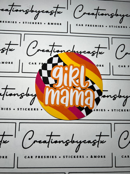 Girl Mama Checkered Stripes Round Cardstock Individual