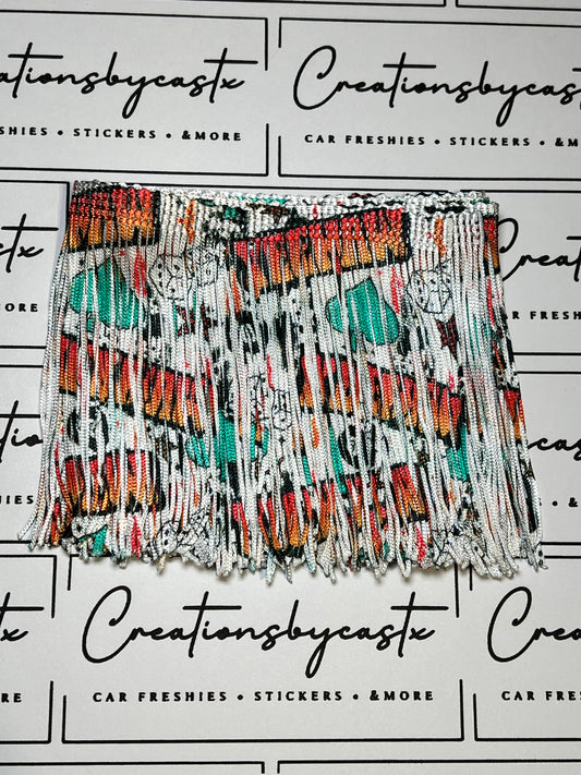White Yeehaw Printed Fringe