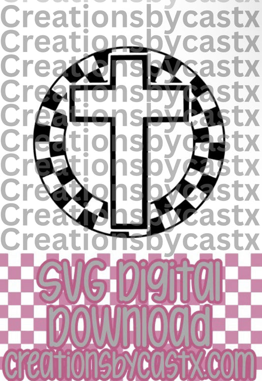 Cross Checkered Circle SVG