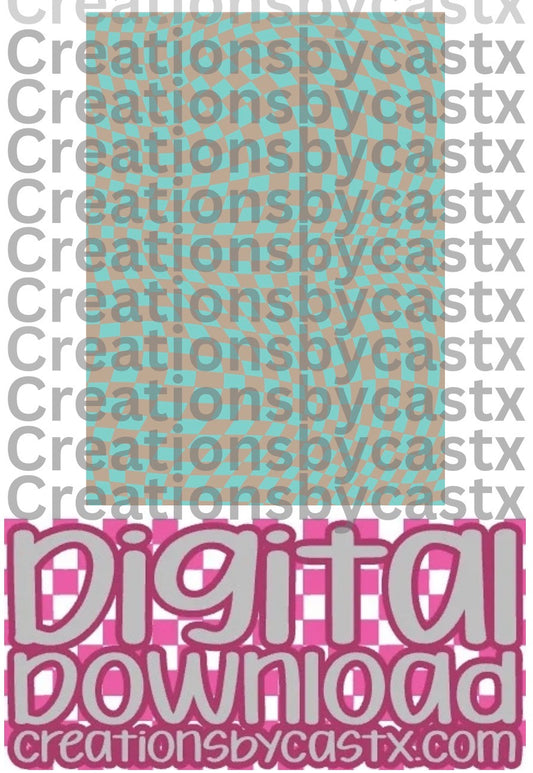 Teal Tan Wavy Checkered Digital Download