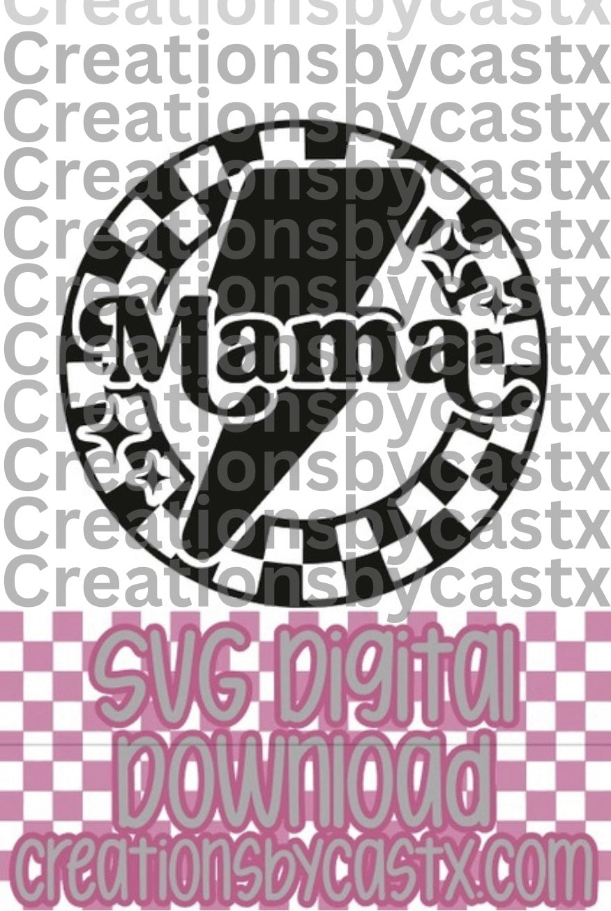 Mama Bolt Checkered Circle SVG