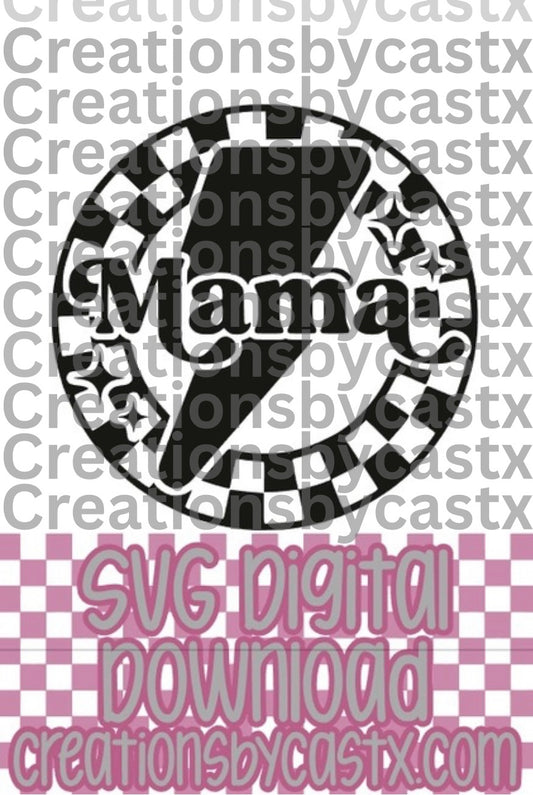 Mama Bolt Checkered Circle SVG