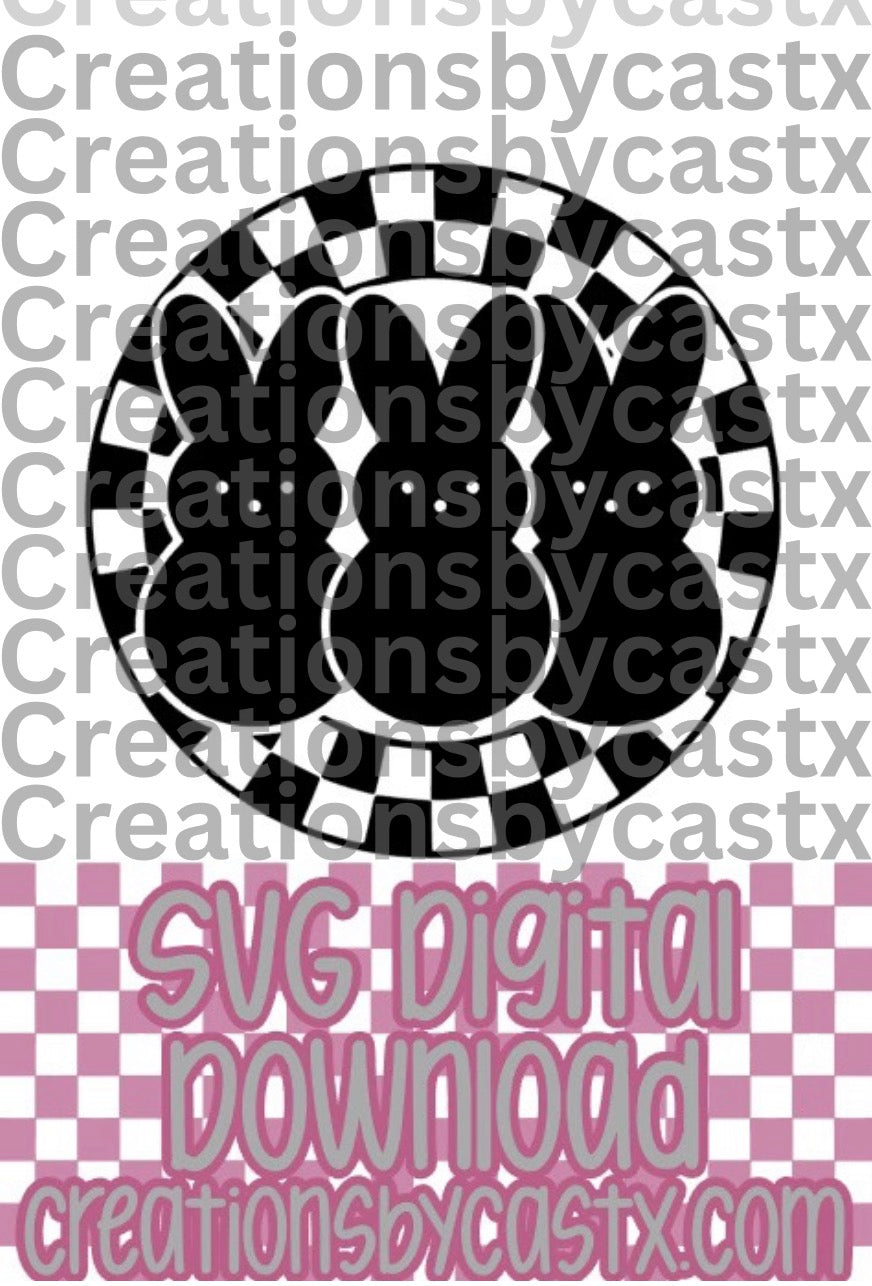 3 Bunny Checkered Circle SVG