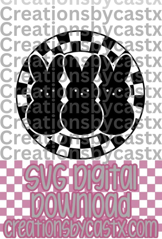 3 Bunny Checkered Circle SVG