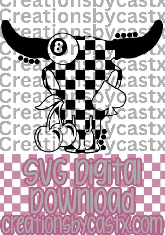 Checkered Bull Cherry 8 Ball & Spade SVG