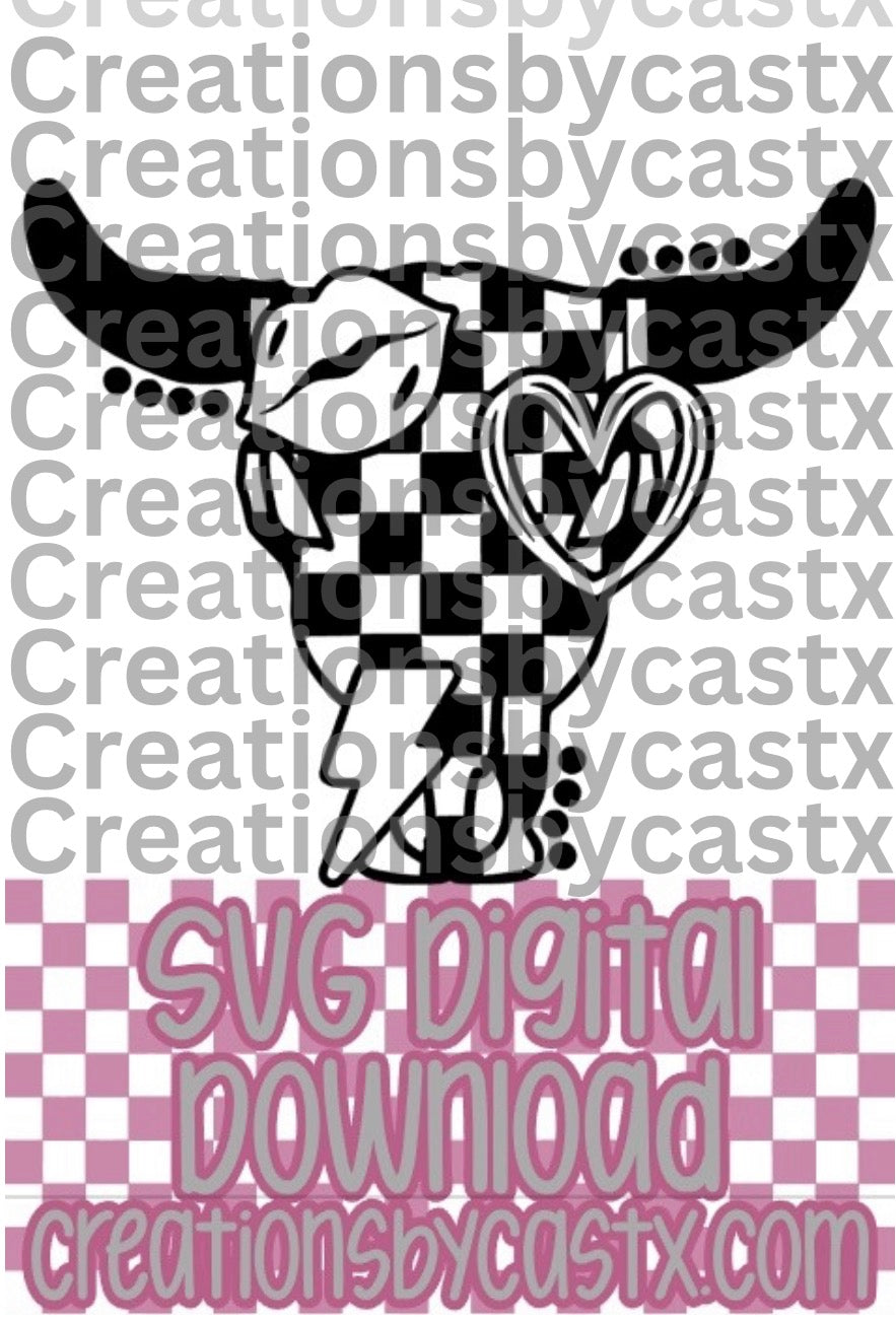 Checkered Bull Lips Heart Bolt SVG