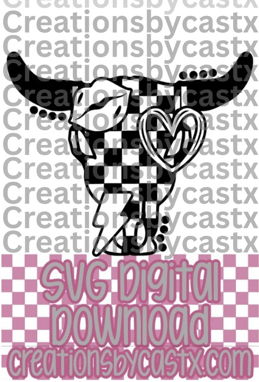 Checkered Bull Lips Heart Bolt SVG