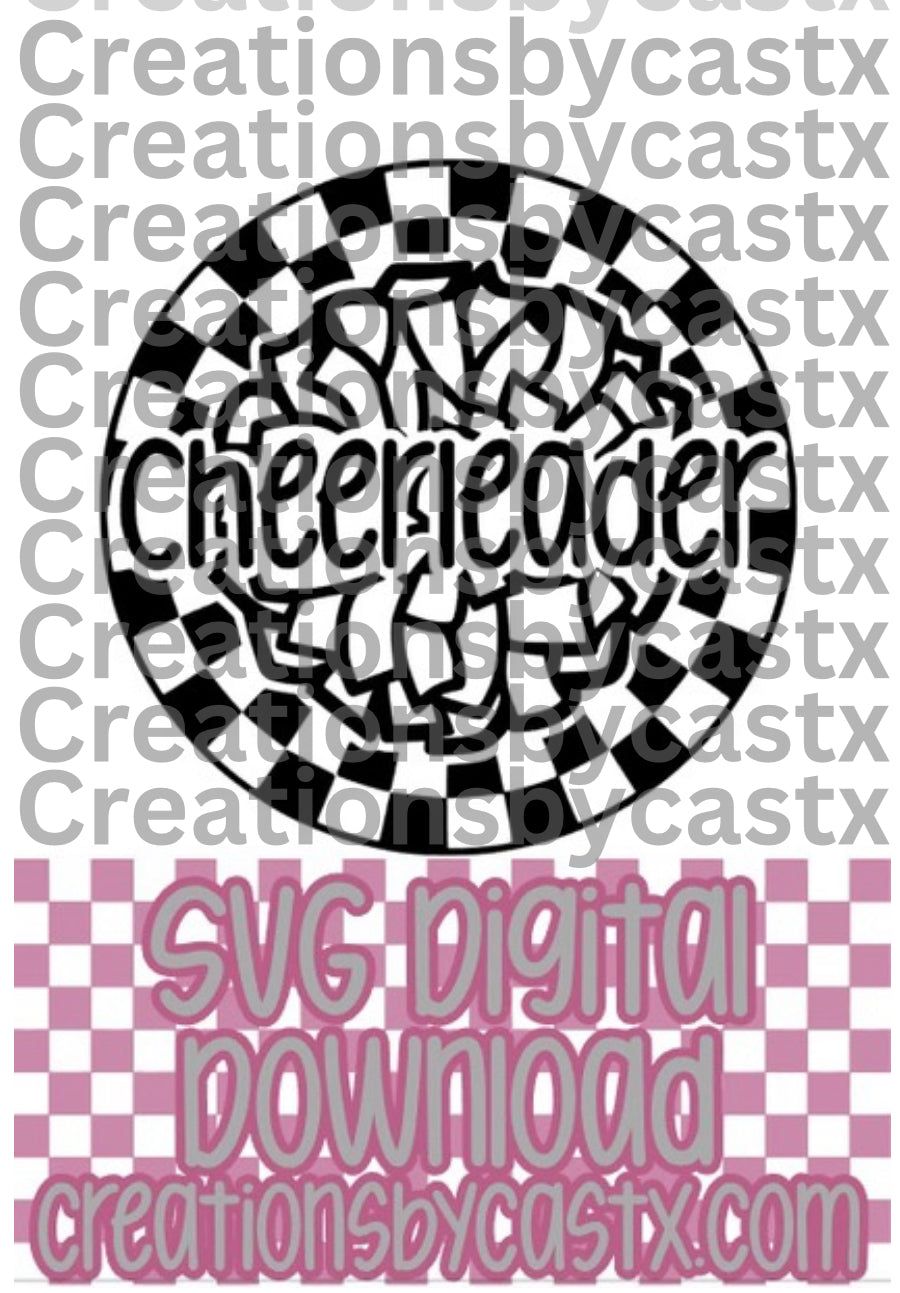 Cheerleader Pom Pom Checkered Circle SVG