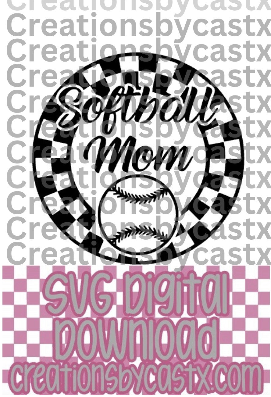 Softball Mom Checkered Circle SVG