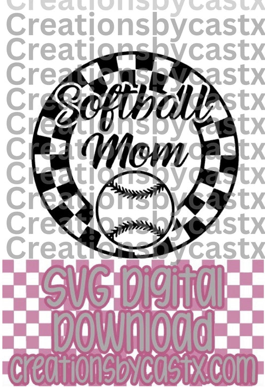 Softball Mom Checkered Circle SVG