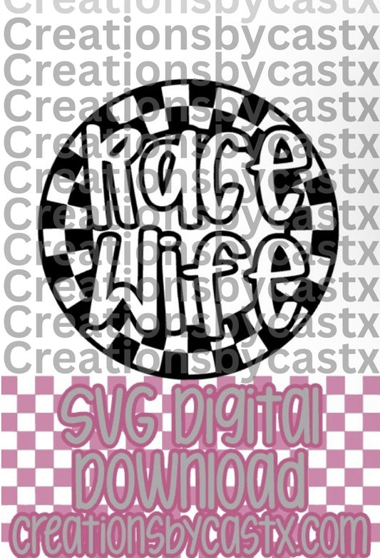 Race Wife Checkered Circle SVG