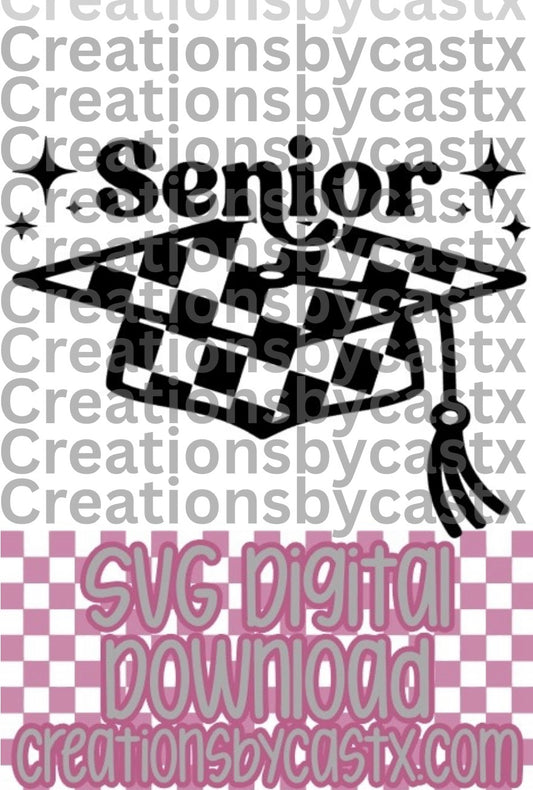 Senior Checkered Grad Cap SVG