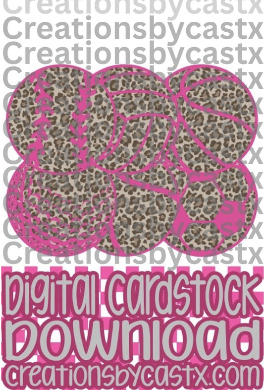 CBC Brown Leopard Sports Balls Pink Digital Cardstock